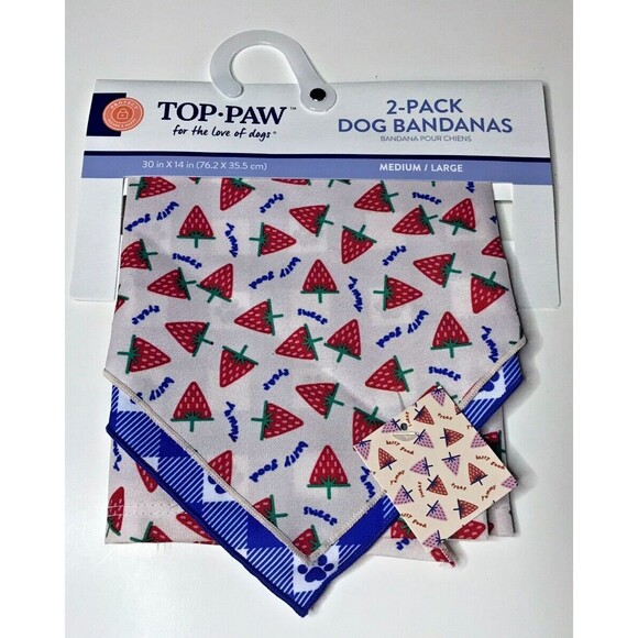 Other - New Top Paw Dog Bandanas Set Strawberries Blue Plaid Pet Clothing 2-Pack
